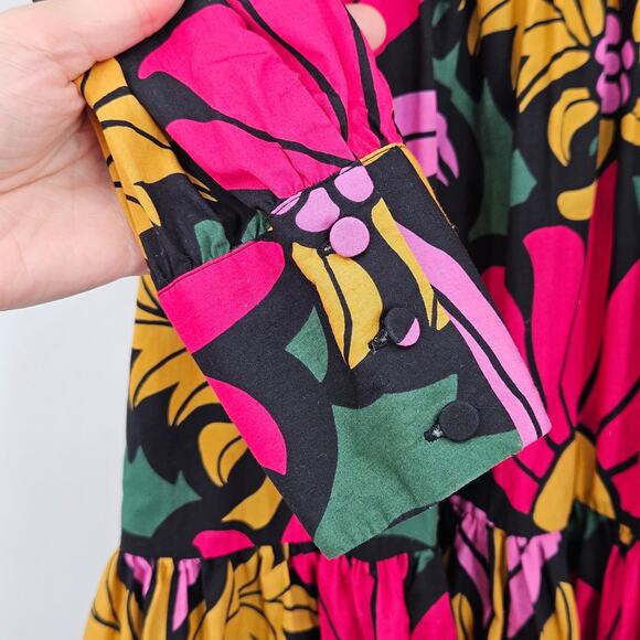 J Crew Floral Tiered Long Sleeve Dress Size US 2 Colorful Long Sleeve - Picture 12 of 15